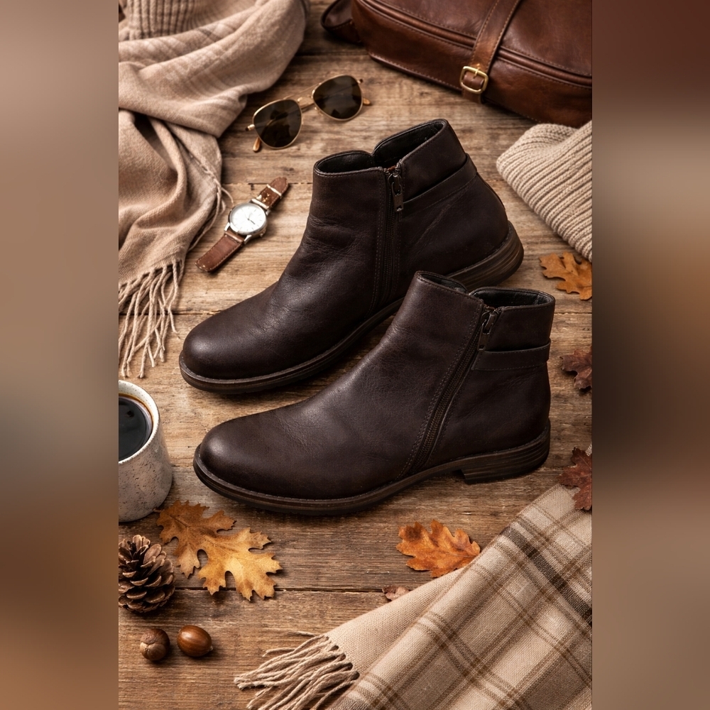 Baretraps Ankle Booties Side Zip Brown Leather. Ladies Size 9.5M
